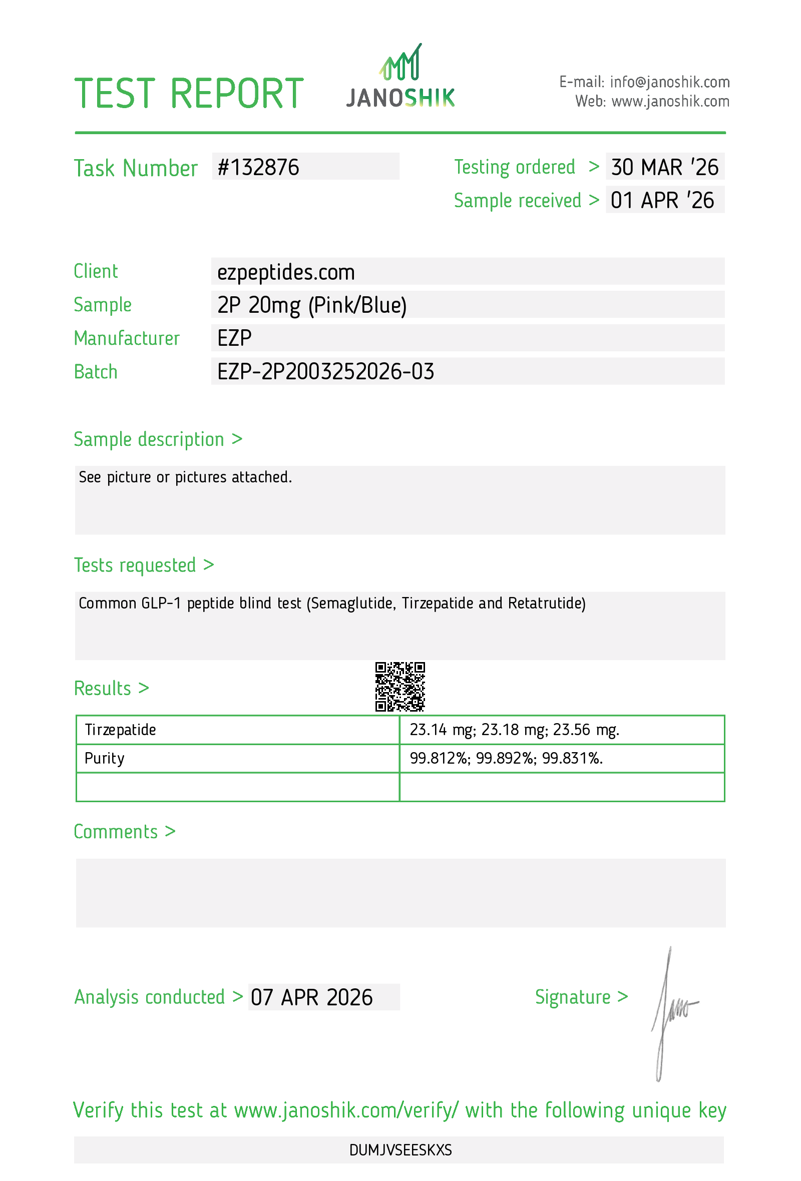 Test-Report-132876 - Ez where to buy EZP-2P 20mg – (10 vials/Kit) online