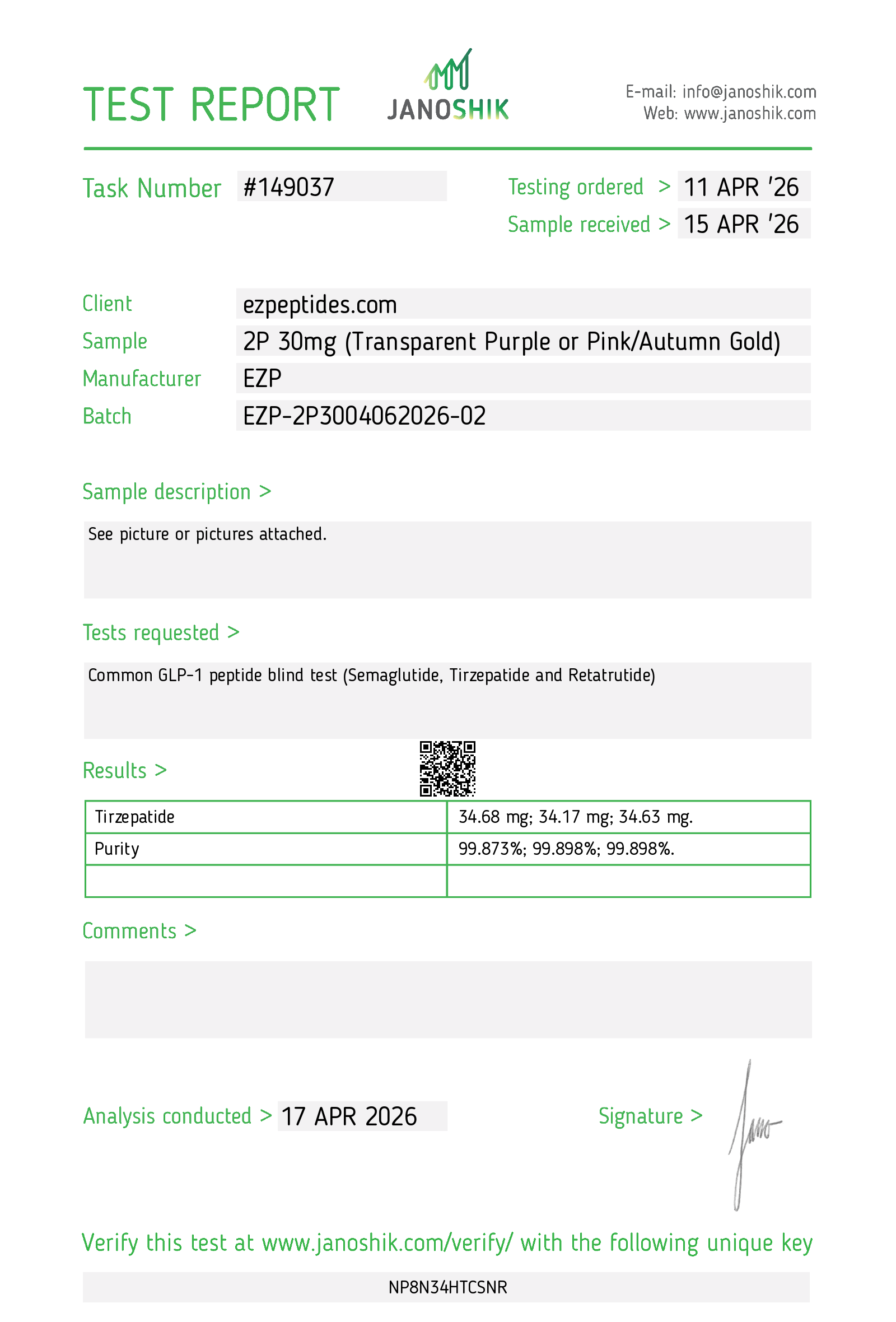 Test-Report-149037-1-30mg EZP-2P 30mg – (10 vials/Kit)